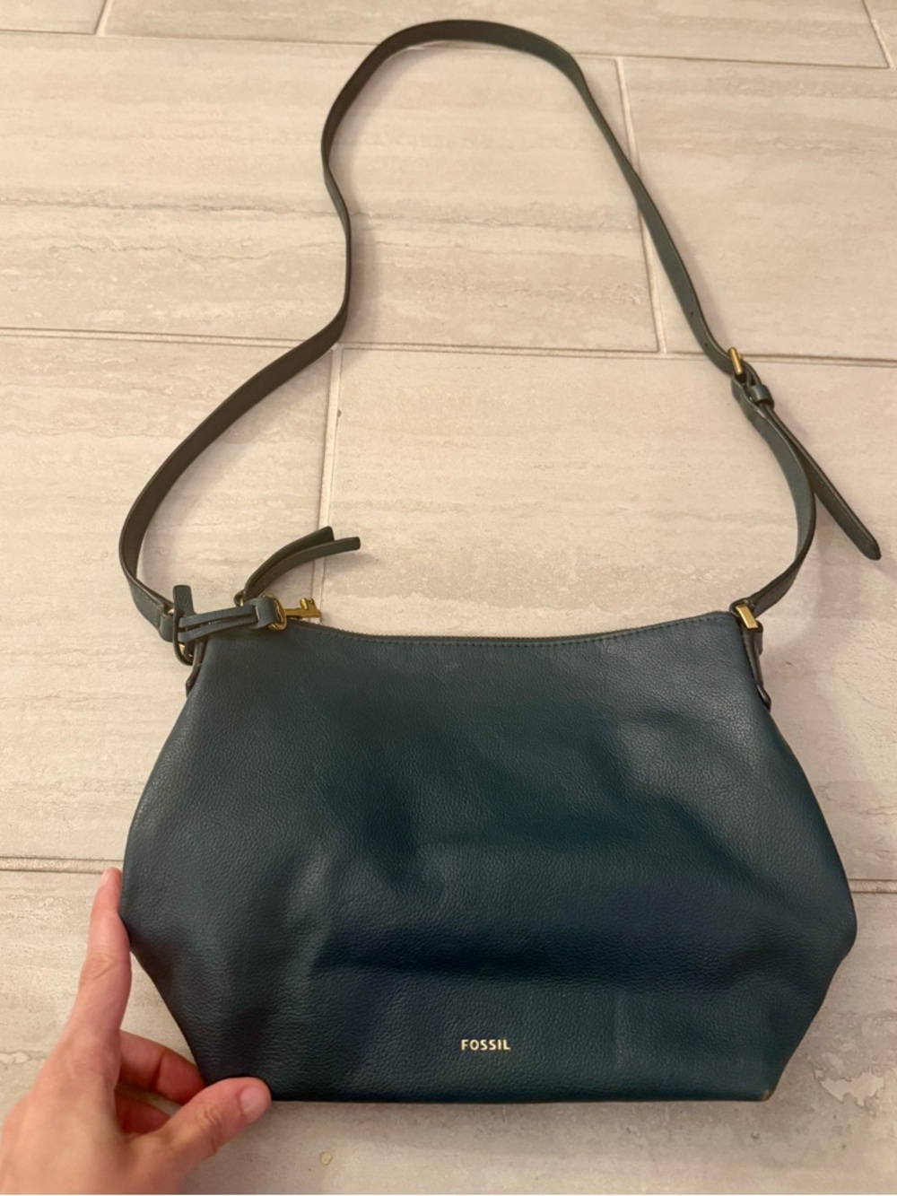 VTG Fossil Teal/green Leather Purse- Small Crossbody- Gold Toned Hardware-Square